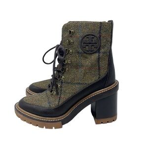 Tory Burch Miller Lug Bootie | Olive Plaid | Coconut